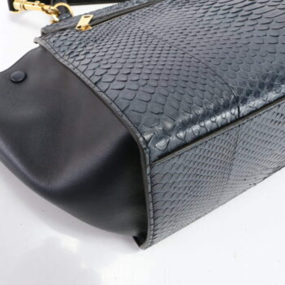 Celine Blue Tote Leather Python Trapeze Shoulder H Navy Handbag Bag - Picture 9 of 14